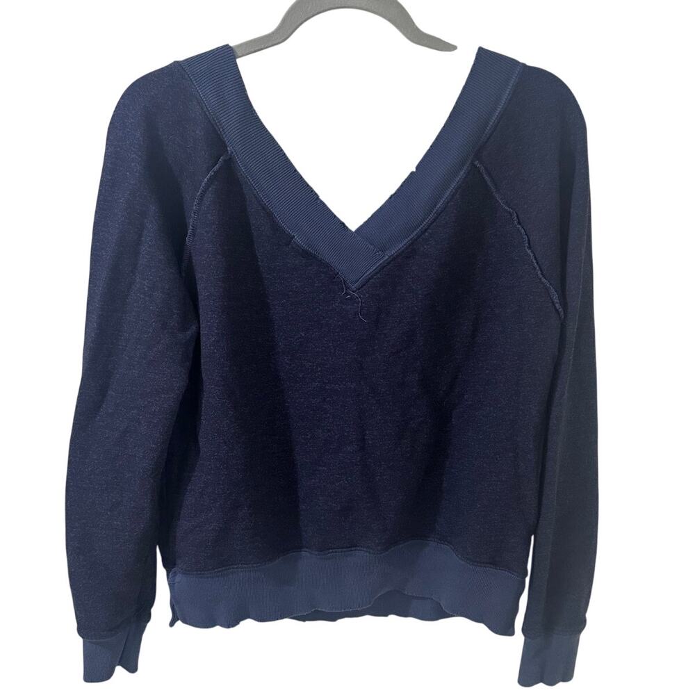 N:Philanthropy Double V-Neck Sweatshirt Navy Athleisure Exposed Stitching, M
